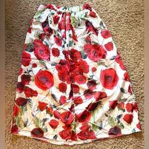 Red Floral A-Line Skirt - Women's